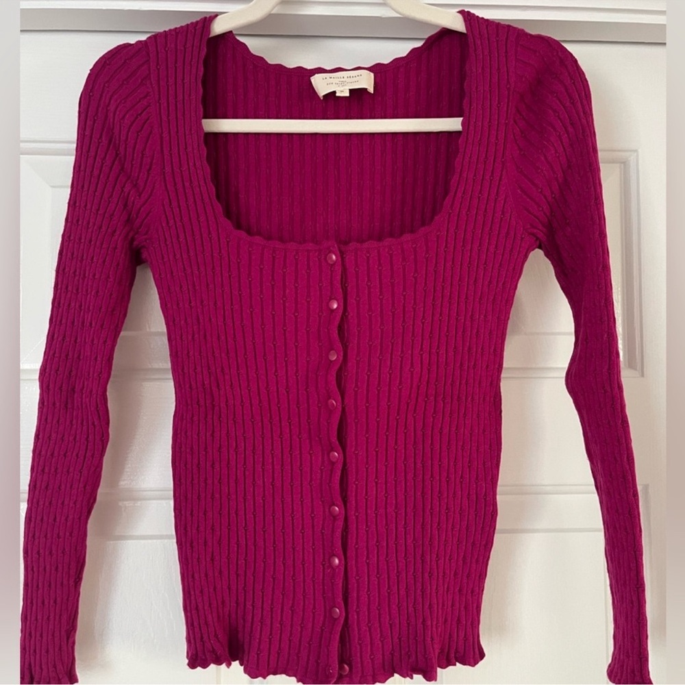 Sezane Fuchsia Ribbed Cardigan - Picture 2 of 5